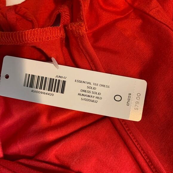 Chicos Tee Dress Womens 0 Red Essential Short Sleeves Lace Up Back Jersey Midi - Picture 7 of 13